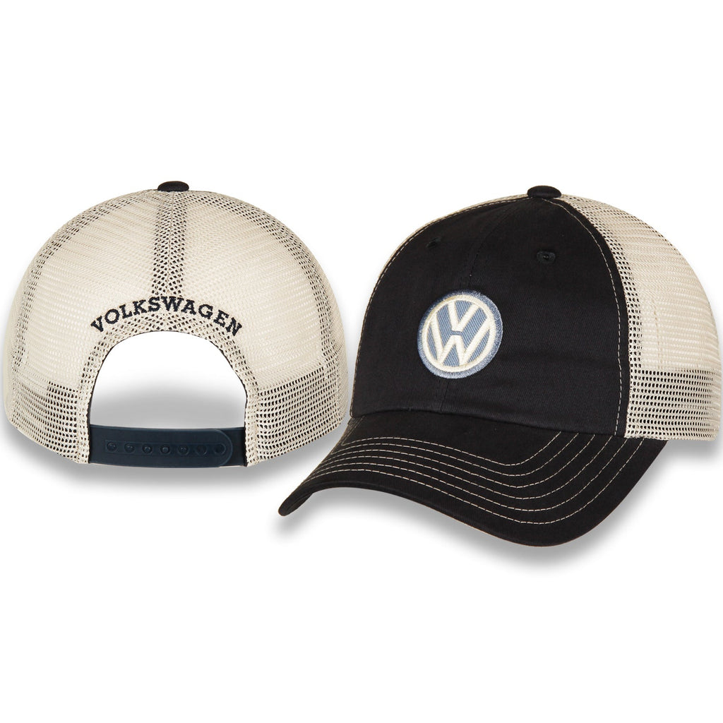 VW Hat, Navy Blue and White with Volkswagen Logo and Mesh Back
