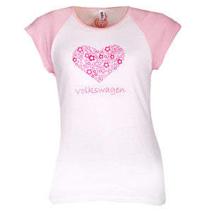 VW Youth White/Pink Cap Slv Tee